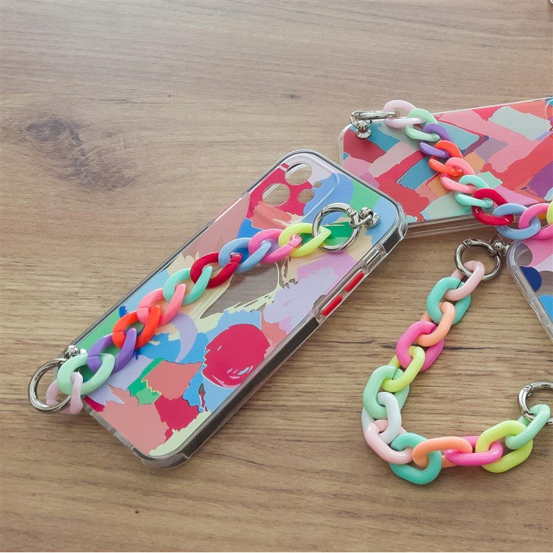Spalvotas grandinės dėklas Gelinis lankstus dėklas su grandinės pakabuku, skirtas Samsung Galaxy A12 Multicolor (1)