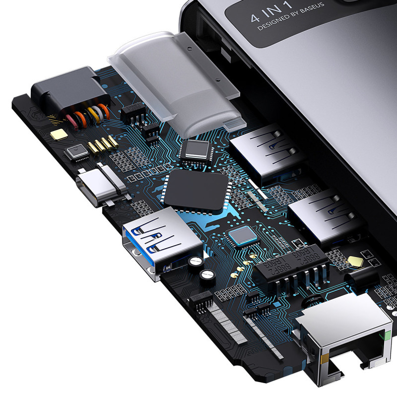 Metal Gleam serijos HUB 4in1 USB-C 3xUSB 3.2 RJ45 prijungimo stotelė