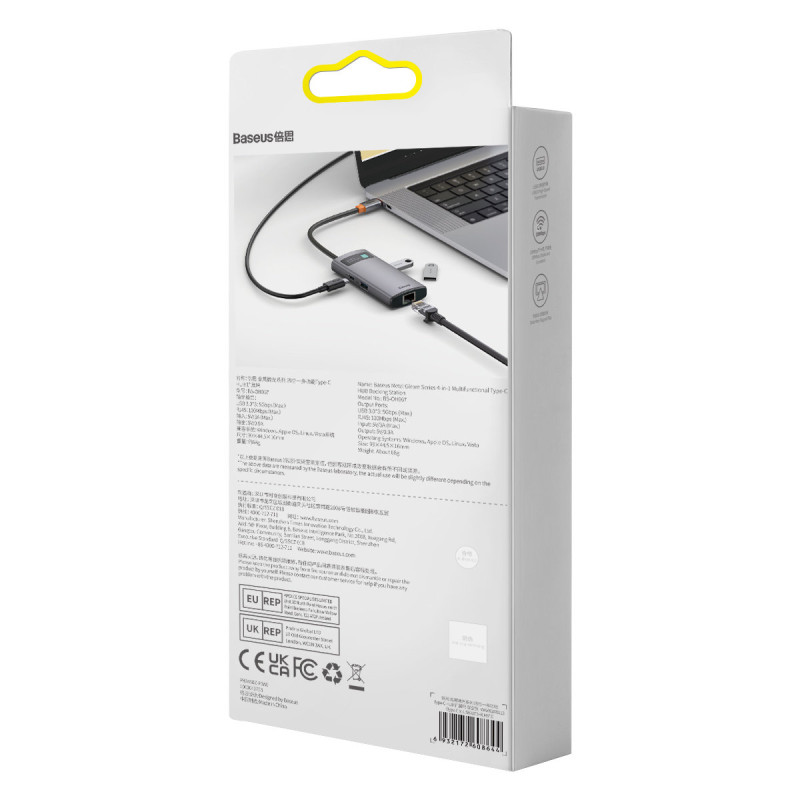 Metal Gleam serijos HUB 4in1 USB-C 3xUSB 3.2 RJ45 prijungimo stotelė