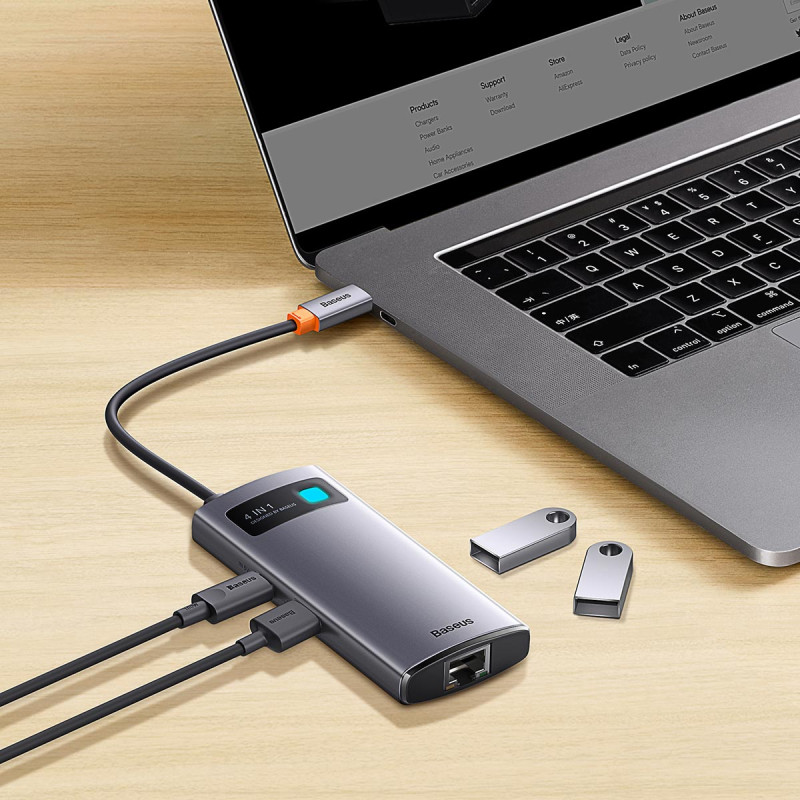 Metal Gleam serijos HUB 4in1 USB-C 3xUSB 3.2 RJ45 prijungimo stotelė