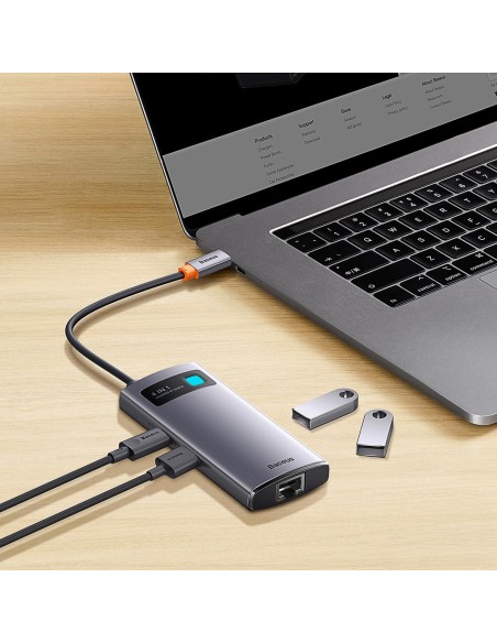 Metal Gleam serijos HUB 4in1 USB-C 3xUSB 3.2 RJ45 prijungimo stotelė Metal Gleam serijos HUB 4in1 USB-C 3xUSB 3.2 RJ45 prijungimo stotelė