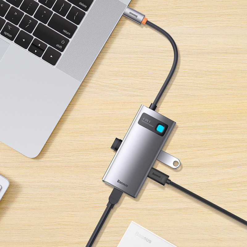 Metal Gleam serijos HUB 4in1 USB-C 3xUSB 3.2 RJ45 prijungimo stotelė