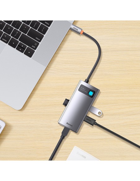Metal Gleam serijos HUB 4in1 USB-C 3xUSB 3.2 RJ45 prijungimo stotelė Metal Gleam serijos HUB 4in1 USB-C 3xUSB 3.2 RJ45 prijungimo stotelė