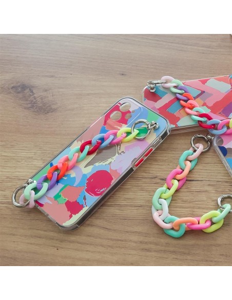 Spalvotas grandinės dėklas Gelinis lankstus dėklas su grandinės pakabuku, skirtas Xiaomi Redmi 10 Multicolor (4)