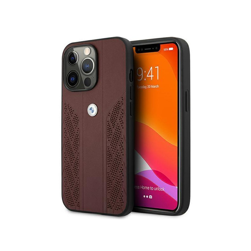 BMW Leather Curve Perforate dėklas iPhone 13 Pro / iPhone 13 - raudonas