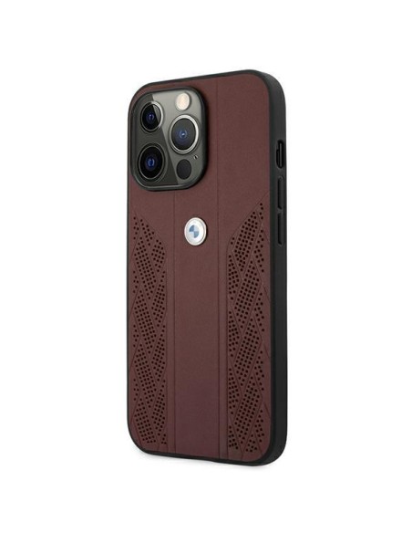 BMW Leather Curve Perforate dėklas iPhone 13 Pro / iPhone 13 - raudonas BMW Leather Curve Perforate dėklas iPhone 13 Pro / iPhone 13 - raudonas