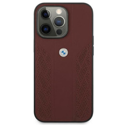 BMW Leather Curve Perforate dėklas iPhone 13 Pro / iPhone 13 - raudonas