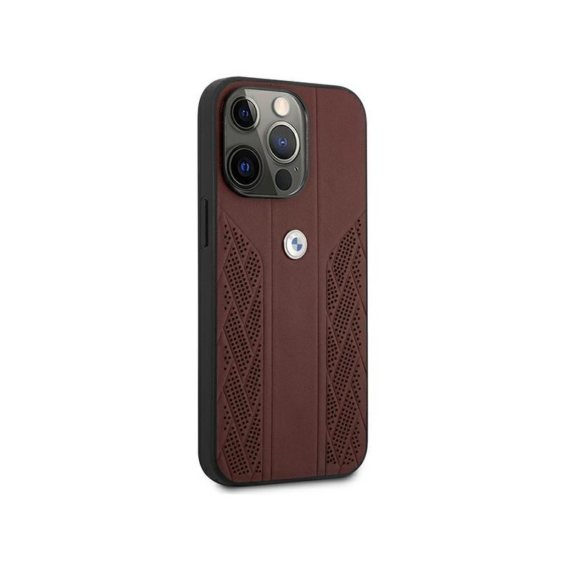 BMW Leather Curve Perforate dėklas iPhone 13 Pro / iPhone 13 - raudonas