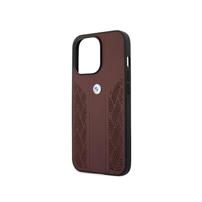 BMW Leather Curve Perforate dėklas iPhone 13 Pro / iPhone 13 - raudonas
