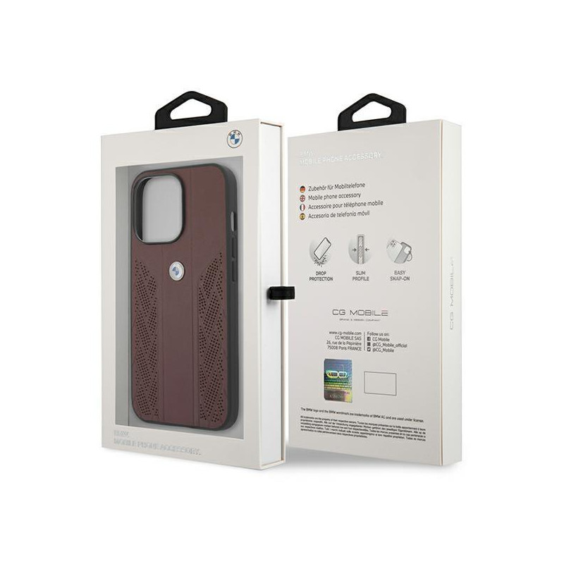 BMW Leather Curve Perforate dėklas iPhone 13 Pro / iPhone 13 - raudonas