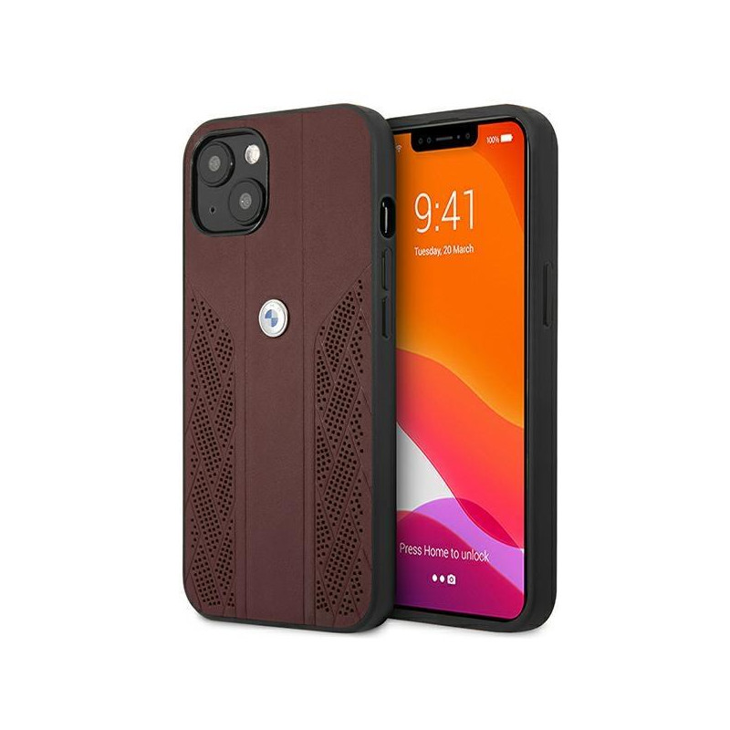 BMW Leather Curve Perforate dėklas iPhone 13 mini - raudonas BMW Leather Curve Perforate dėklas iPhone 13 mini - raudonas