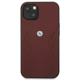 BMW Leather Curve Perforate dėklas iPhone 13 mini - raudonas