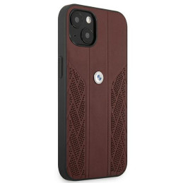 BMW Leather Curve Perforate dėklas iPhone 13 mini - raudonas