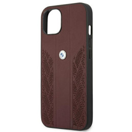 BMW Leather Curve Perforate dėklas iPhone 13 mini - raudonas