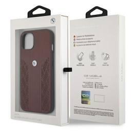 BMW Leather Curve Perforate dėklas iPhone 13 mini - raudonas