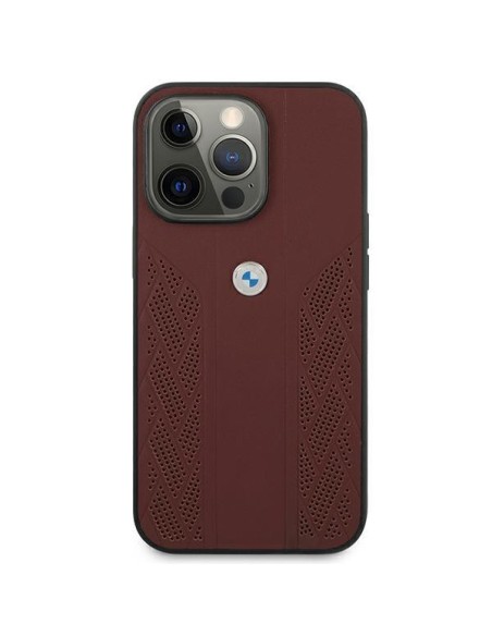 BMW Leather Curve Perforate dėklas iPhone 13 Pro Max - raudonas BMW Leather Curve Perforate dėklas iPhone 13 Pro Max - raudonas