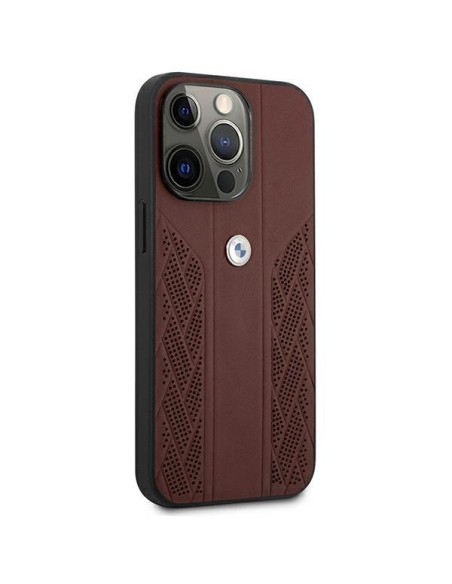 BMW Leather Curve Perforate dėklas iPhone 13 Pro Max - raudonas BMW Leather Curve Perforate dėklas iPhone 13 Pro Max - raudonas