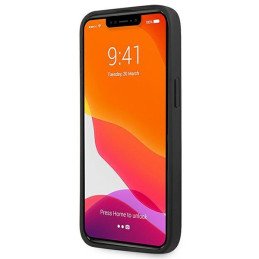 BMW Leather Curve Perforate dėklas iPhone 13 Pro Max - raudonas