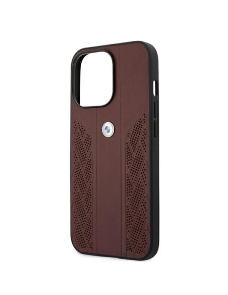 BMW Leather Curve Perforate dėklas iPhone 13 Pro Max - raudonas BMW Leather Curve Perforate dėklas iPhone 13 Pro Max - raudonas