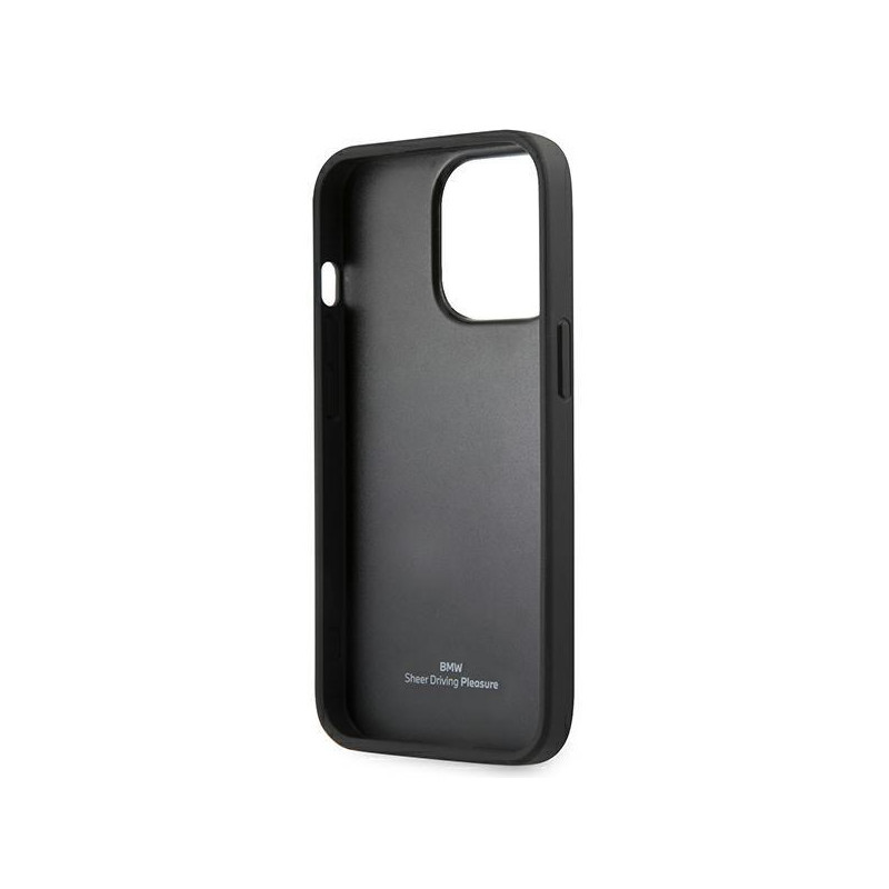 BMW Leather Curve Perforate dėklas iPhone 13 Pro Max - raudonas