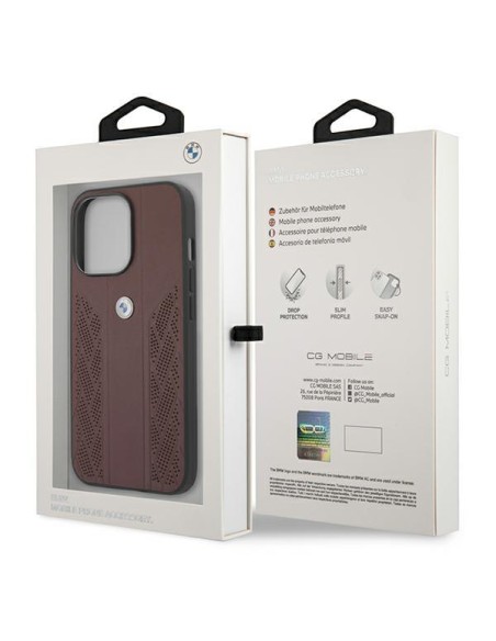 BMW Leather Curve Perforate dėklas iPhone 13 Pro Max - raudonas BMW Leather Curve Perforate dėklas iPhone 13 Pro Max - raudonas