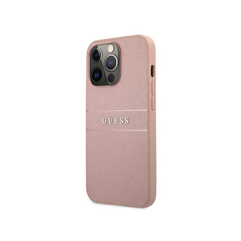 Guess Saffiano Stripe dėklas, skirtas iPhone 13 Pro Max - rožinis