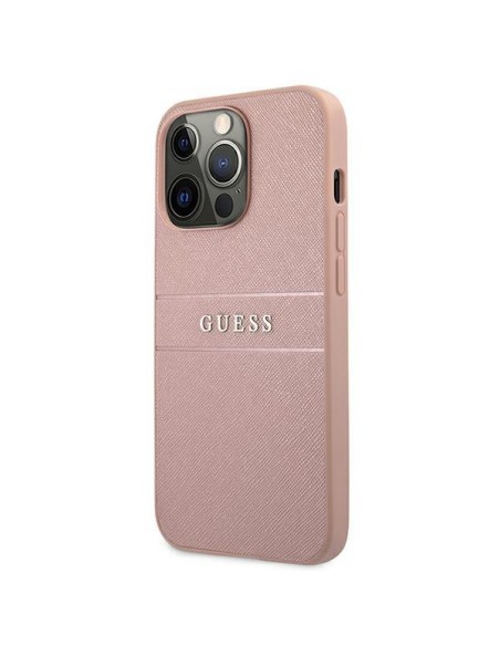 Guess Saffiano Stripe dėklas, skirtas iPhone 13 Pro Max - rožinis Guess Saffiano Stripe dėklas, skirtas iPhone 13 Pro Max - rožinis