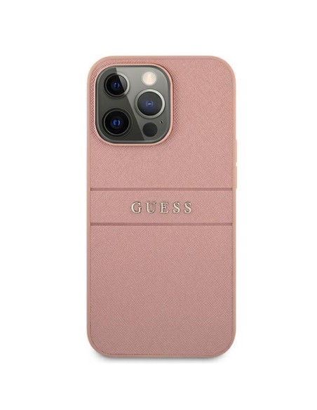 Guess Saffiano Stripe dėklas, skirtas iPhone 13 Pro Max - rožinis Guess Saffiano Stripe dėklas, skirtas iPhone 13 Pro Max - rožinis