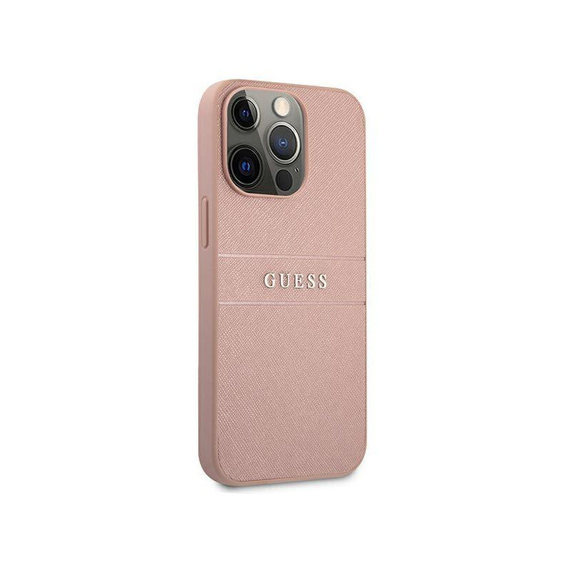 Guess Saffiano Stripe dėklas, skirtas iPhone 13 Pro Max - rožinis