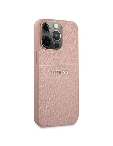 Guess Saffiano Stripe dėklas, skirtas iPhone 13 Pro Max - rožinis Guess Saffiano Stripe dėklas, skirtas iPhone 13 Pro Max - rožinis