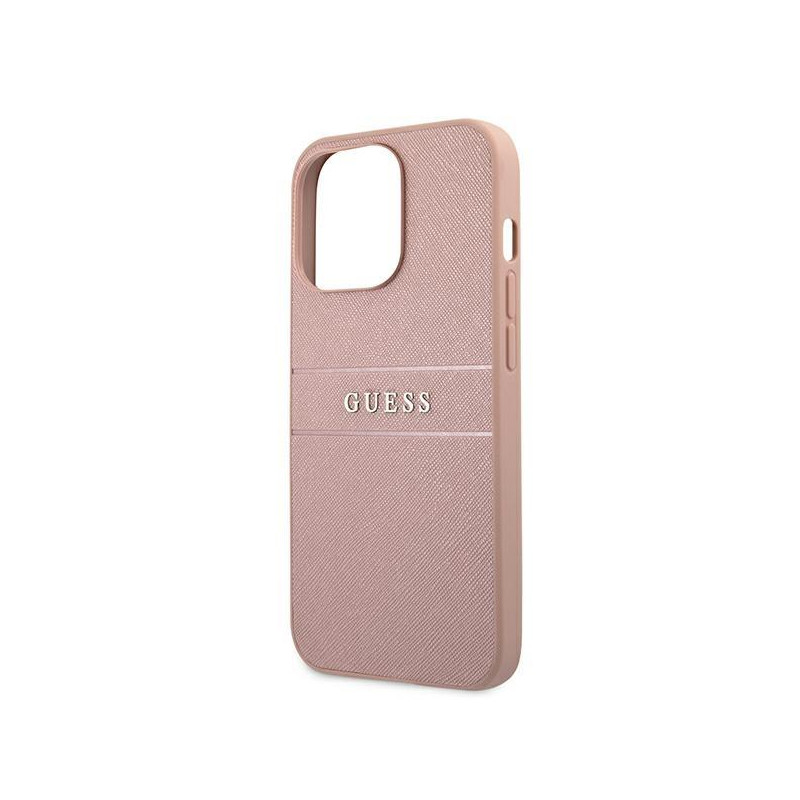 Guess Saffiano Stripe dėklas, skirtas iPhone 13 Pro Max - rožinis