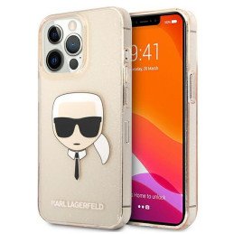 Karl Lagerfeld Glitter Karl& 39 s Head dėklas, skirtas iPhone 13 Pro / iPhone 13 - auksinis