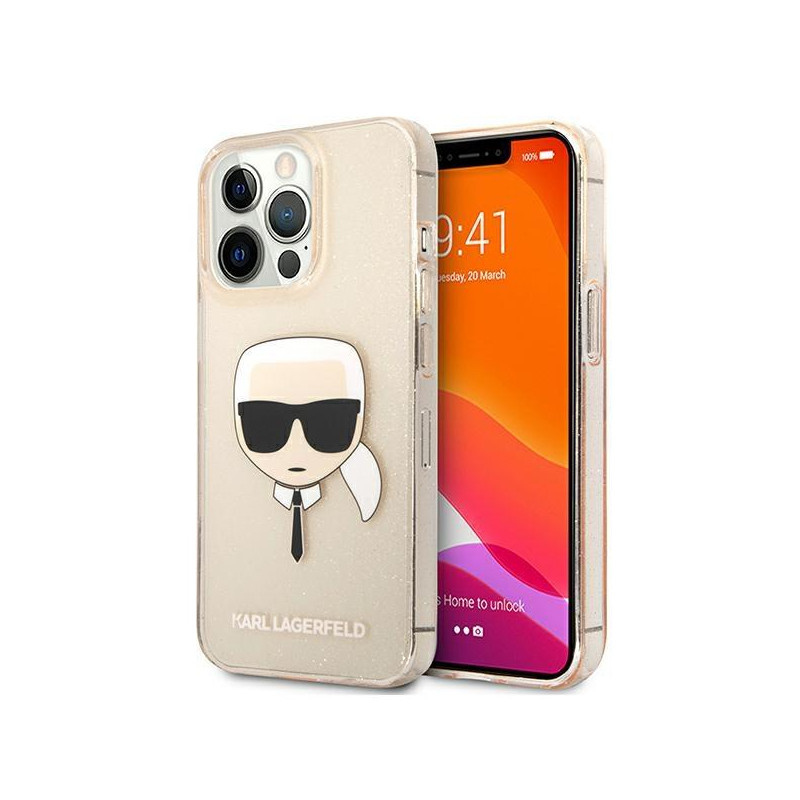 Karl Lagerfeld Glitter Karl& 39 s Head dėklas, skirtas iPhone 13 Pro / iPhone 13 - auksinis
