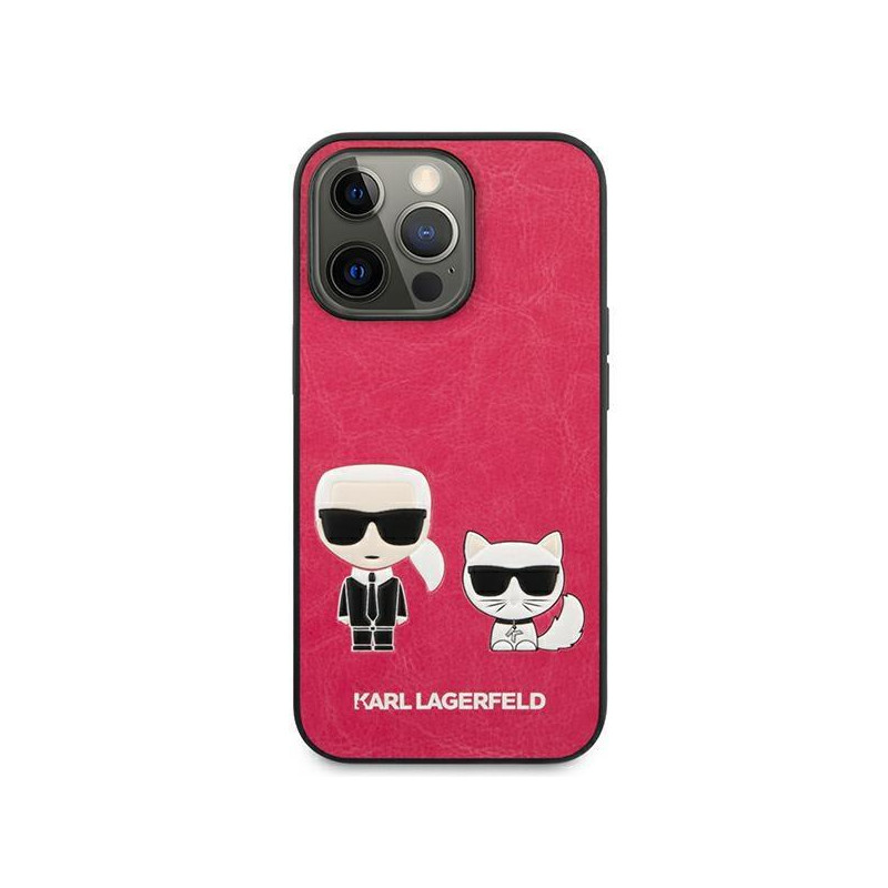 Karl Lagerfeld Ikonik Karl&Choupette dėklas, skirtas iPhone 13 Pro / iPhone 13 - fuksija