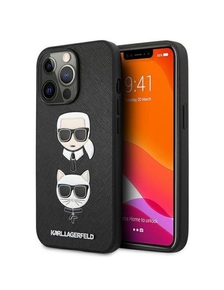 Karl Lagerfeld Saffiano Karl&Choupette dėklas, skirtas iPhone 13 Pro / iPhone 13 - juodas