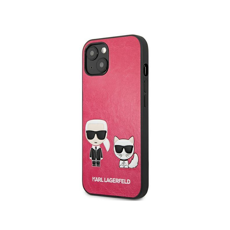 Karl Lagerfeld Ikonik Karl&Choupette dėklas iPhone 13 mini - fuksija