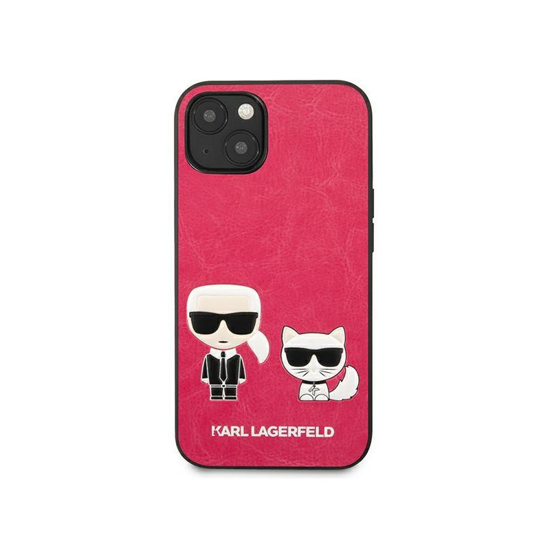 Karl Lagerfeld Ikonik Karl&Choupette dėklas iPhone 13 mini - fuksija