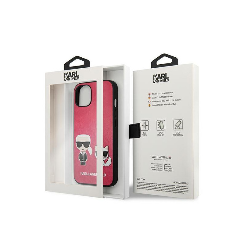Karl Lagerfeld Ikonik Karl&Choupette dėklas iPhone 13 mini - fuksija