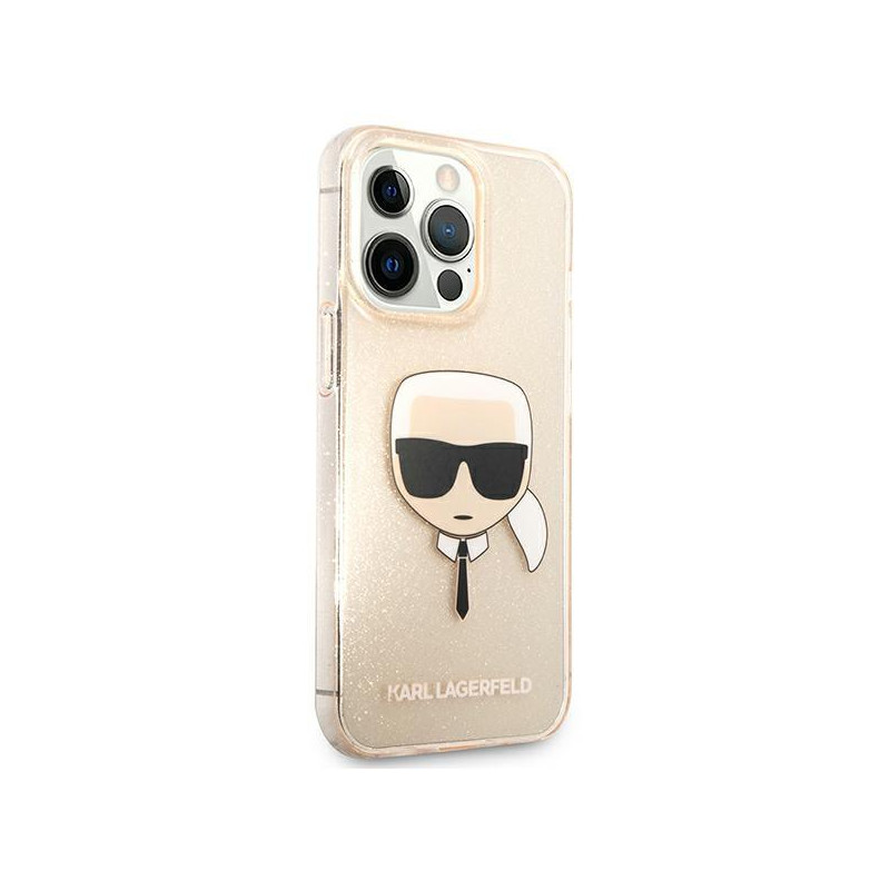 Karl Lagerfeld Glitter Karl& 39 s Head dėklas, skirtas iPhone 13 Pro Max - auksinis