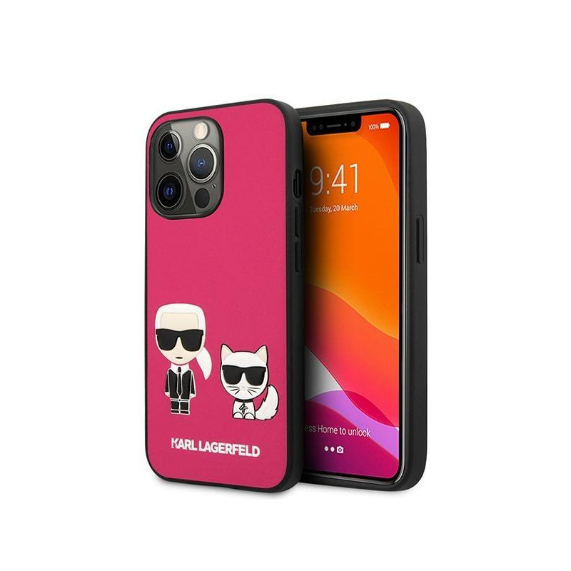 Karl Lagerfeld Ikonik Karl&Choupette dėklas iPhone 13 Pro Max - fuksijos spalvos