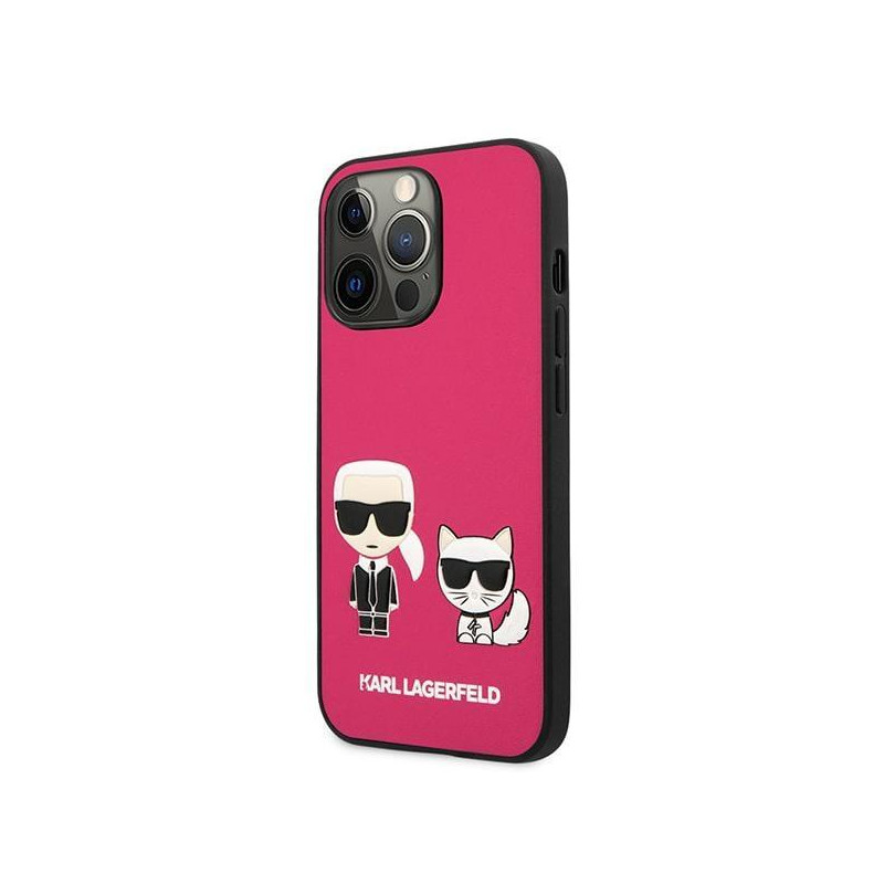 Karl Lagerfeld Ikonik Karl&Choupette dėklas iPhone 13 Pro Max - fuksijos spalvos