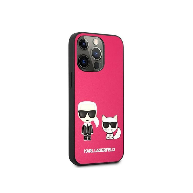 Karl Lagerfeld Ikonik Karl&Choupette dėklas iPhone 13 Pro Max - fuksijos spalvos