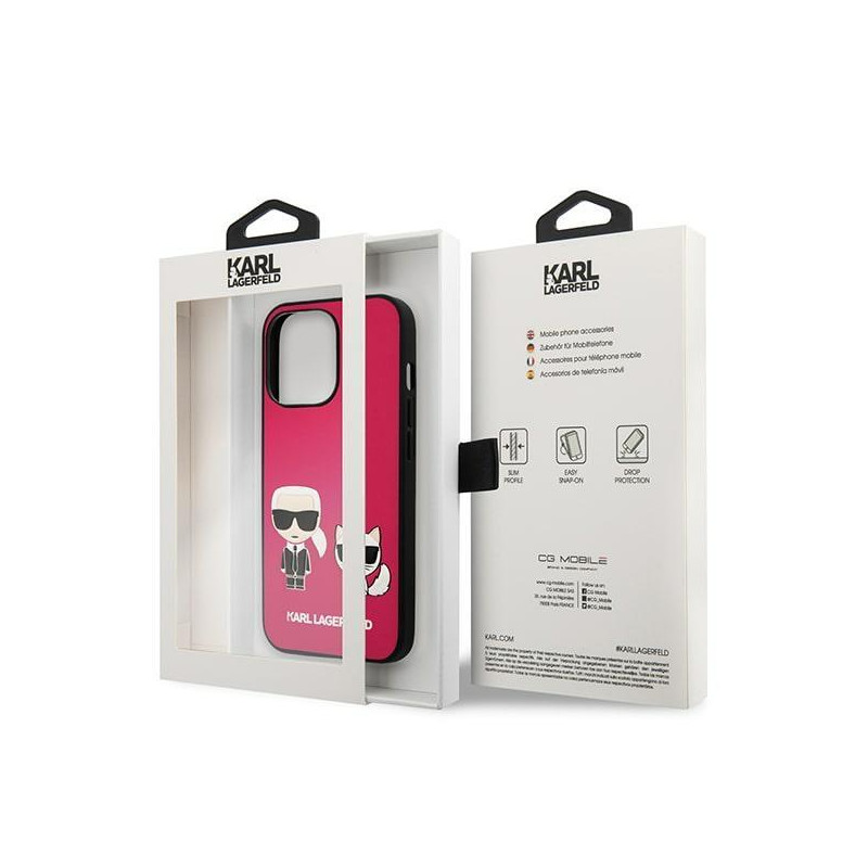 Karl Lagerfeld Ikonik Karl&Choupette dėklas iPhone 13 Pro Max - fuksijos spalvos