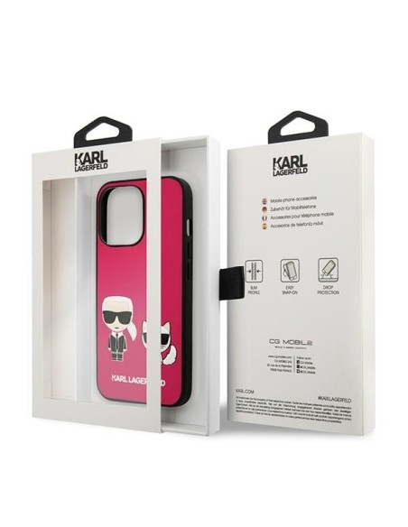 Karl Lagerfeld Ikonik Karl&Choupette dėklas iPhone 13 Pro Max - fuksijos spalvos Karl Lagerfeld Ikonik Karl&Choupette dėklas iPhone 13 Pro Max - fuksijos spalvos