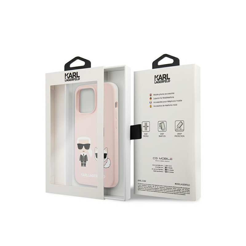 Karl Lagerfeld Silicone Karl&Choupette dėklas iPhone 13 Pro Max - šviesiai rožinis