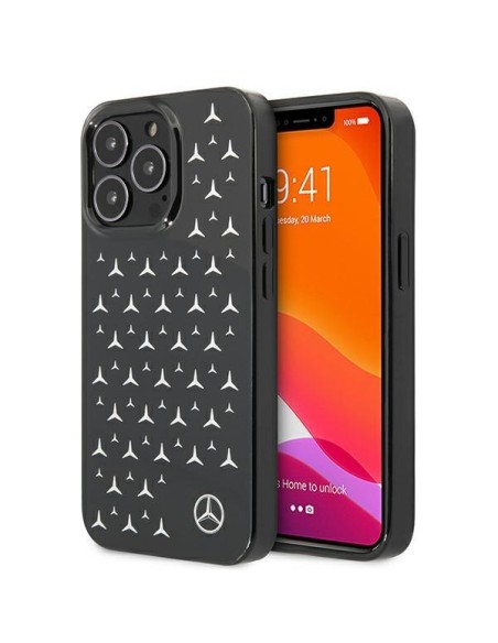 Mercedes Silver Stars Pattern dėklas, skirtas iPhone 13 Pro / iPhone 13 - juodas Mercedes Silver Stars Pattern dėklas, skirtas iPhone 13 Pro / iPhone 13 - juodas