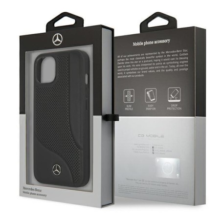 Mercedes Leather Perforated Area dėklas iPhone 13 mini - juodas Mercedes Leather Perforated Area dėklas iPhone 13 mini - juodas