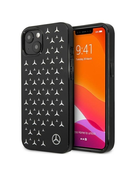 Mercedes Silver Stars Pattern dėklas iPhone 13 mini - juodas Mercedes Silver Stars Pattern dėklas iPhone 13 mini - juodas