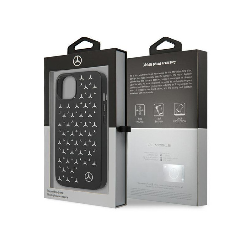 Mercedes Silver Stars Pattern dėklas iPhone 13 mini - juodas