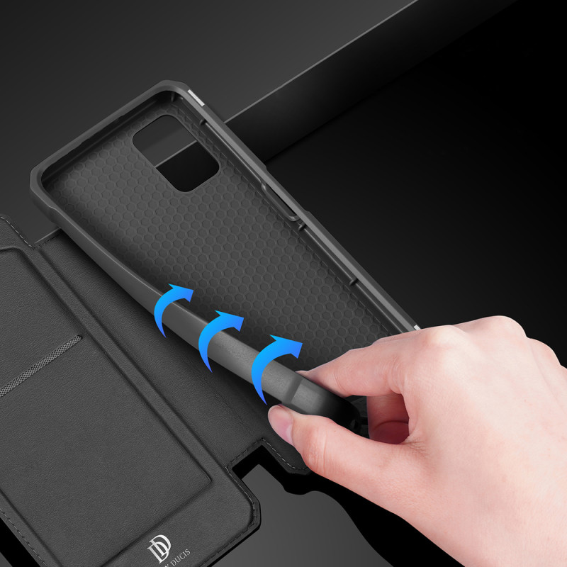 DUX DUCIS Skin X dėklo dėklo dangtelis su atvartu, skirtas Samsung Galaxy A03s juodas